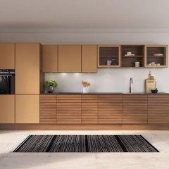 Leather linoleum 4002, valnød klar lak. Profil L11. S-line massiv valnød klar lak