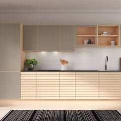 Ask hvid struktur. Profil massiv S-line. Taupe linoleum 4011, ask hvid struktur lak. Profil L11.