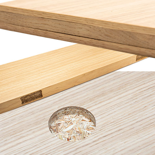 Hylder og baldakiner laves på mål, der kan freses ud til ophæng, spots og led. Der kan laves skjult ophæng både i bag og i siden. Hvis der ønskes lange hylder, kan disse samles med fisk. Hylder kan laves i 16,19,22,28 og 56 mm. Hylderne her er lavet i finer, med massive kanter. Overfladen kan også lave i linoleum og laminat.