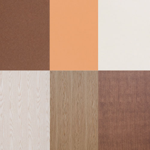 Et lille indblik i de farver og materialer, der findes i Frontegos sortiment. Farverne kan anvendes i hele sortimentet – til fronter, reoler, hylder og skabe.